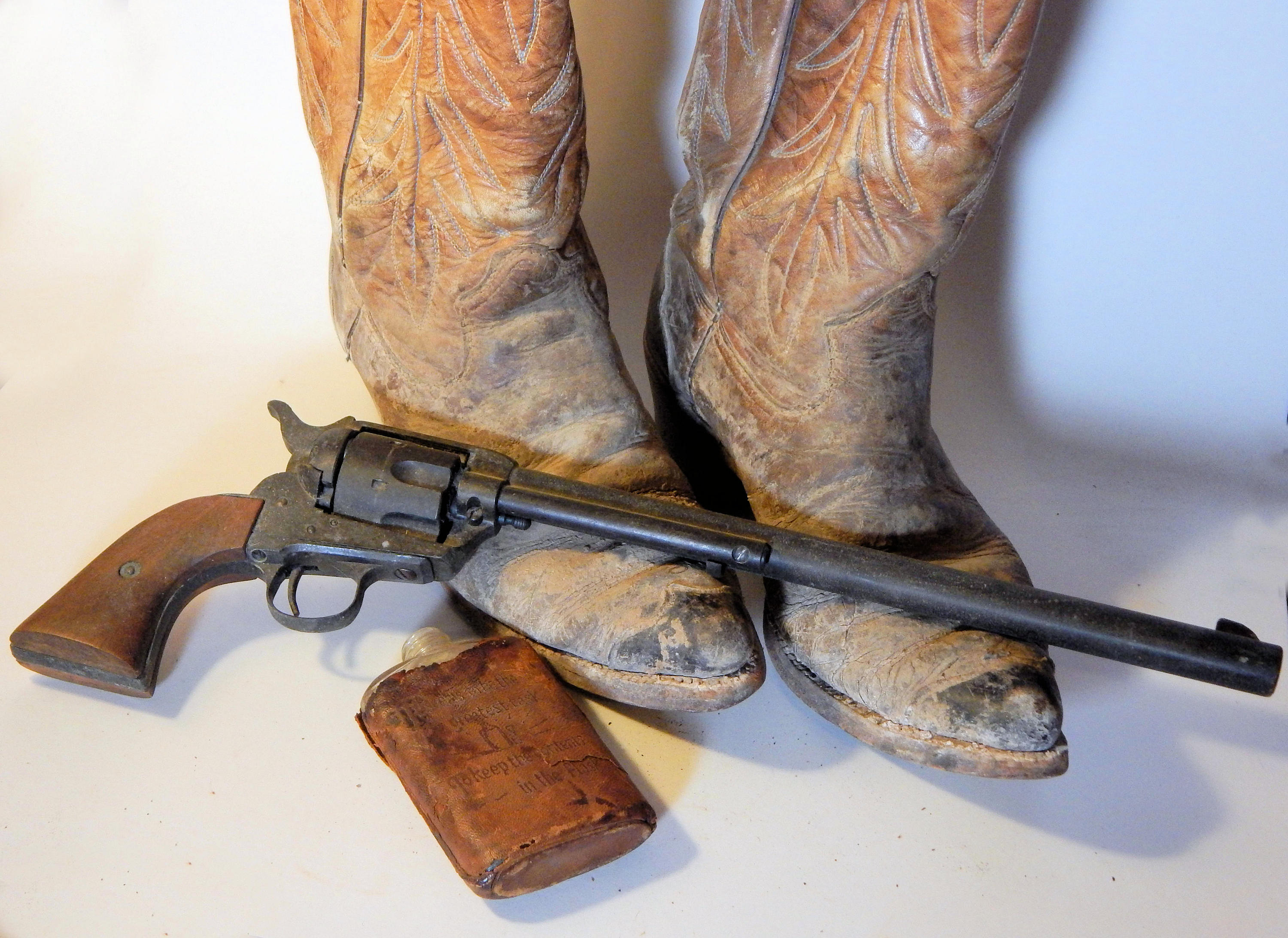 Western Collection Boots & Leather Covered Hip Flask Circa