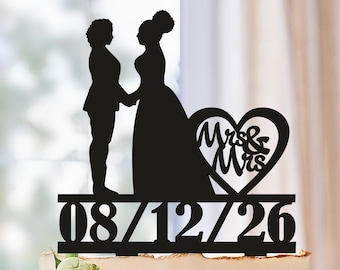 African American Lesbian&#39;s Wedding Cake Topper,Lesbian Cake Topper with date,Lesbian Wedding Cake Topper,Mrs and Mrs + DATE Cake Topper