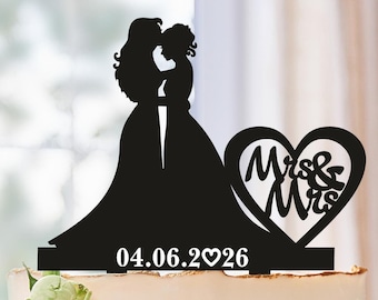Lesbian Cake Topper with date,Wedding Lesbian Cake Topper, Same Sex + DATE Cake Topper,Mrs and Mrs Cake Topper,Wood Cake Topper,Lesbian 0676