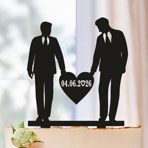 Gay Wedding cake topper with date, Mr and Mr Cake Topper, gay silhouette cake topper, Gay Topper for Wedding, LGBT wedding decor, 2 males