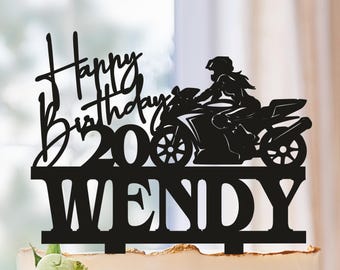 Female Rider Motorcycle Birthday cake topper with a girl on a Sport Bike, dirt bike
