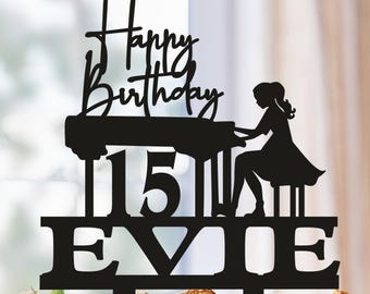 Personalized Pianist Birthday Cake Topper, Musician Cake Topper Decoration, Female Pianist Grand Piano Cake Topper, Custom Girl Piano Party