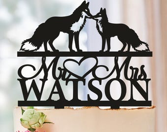 Fox Wedding Cake Topper, Fox Family Wedding Cake Topper, Animal Couple Cake Topper, Bride And Groom Cake Topper, Couple with Surname topper