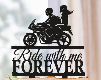 Motorcycle Couple Wedding Cake Topper, Motorcycle Cake Topper, Ride With Me Forever Cake Topper