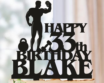 Bodybuilder Birthday Cake Topper, GYM Strong Man Weightlifter Cake Decoration, Muscleman Cake Topper, GYM Party Theme, Strong Man Birthday