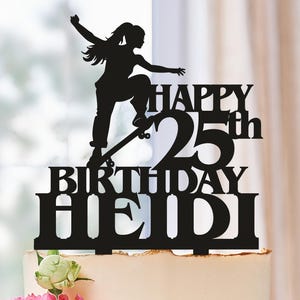 Vrouw skateboard verjaardagstaarttopper, skatertrucs taartdecoratie, skateboarder meisje taarttopper skateboard, skateboardtaarttoppers