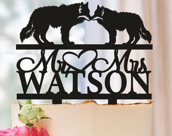 Wolves Wedding Cake Topper, Wolf wedding cake topper, Wildlife Outdoor Weddings Cake Topper Personalized, Wolves Howling Toppers For Wedding