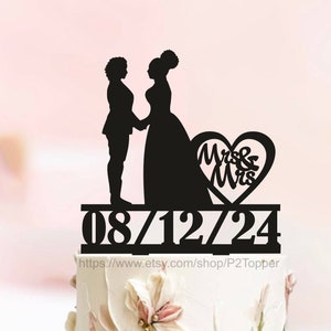 African American Lesbian's Wedding Cake Topper,Lesbian Cake Topper with date,Lesbian Wedding Cake Topper,Mrs and Mrs + DATE Cake Topper