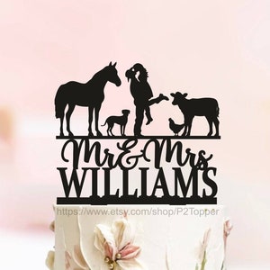 Cowboy Wedding cake topper, Horse wedding cake topper, Farm Wedding Cake Topper, country Mr and Mrs cake topper, Cow wedding cake topper0593