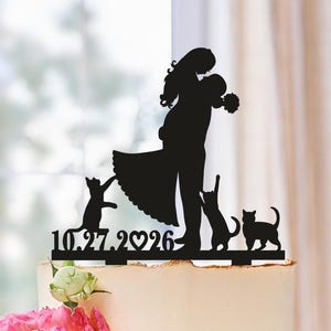 Hochzeitstorte mit Katze,Brautpaar mit Katzen,Tortenaufleger mit Katze,Brautpaar mit Datum,3332