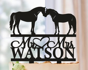 Horses Wedding Cake Topper, Country Topper With Two Horses, Mr & Mrs Farm Cake Topper, Couple and Horses Cake Toppers, couple silhouette