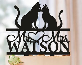 Custom couple cake topper cats wedding, heart cake topper cat lover, cat cake topper wedding, cat theme party bride groom Topper For Wedding