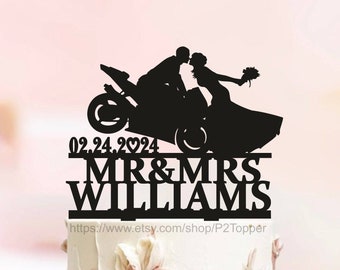 Motorcycle Couple Wedding Cake Topper,Motorcycle Cake Topper, Motorbike Cake Topper, wedding cake topper with date,Funny Cake Topper