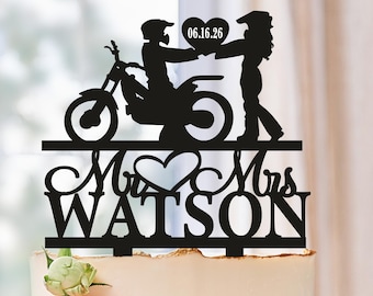 Bride and Groom Wedding cake topper with a dirt bike, Motocycle Wedding Cake Topper, Ride with me forever, Couple on dirt bike with date