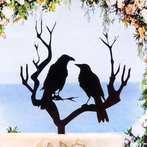 Topo de Bolo Corvo para Casamento, Decoração Gótica para Bolo, Decoração de Halloween, Topo de Bolo "Nunca Mais", Topo de Bolo em Acrílico Preto, Decoração de Corvo 0685