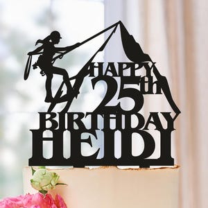 Female Climber Birthday cake topper, Rock climbing cake topper, Climbing happy birthday topper, Mountain birthday topper, Climbing girl