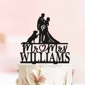 Bride and Groom with a rottweiler dog cake topper, Rottweiler dog cake topper, Dogs wedding cake topper, Cake toppers with pets