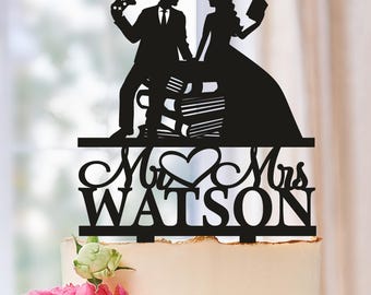 Gamer and Book Reader Wedding Cake Topper, Gaming themed cake topper, Reading Literary Cake Topper, gaming cake toppers, GAME OVER Topper