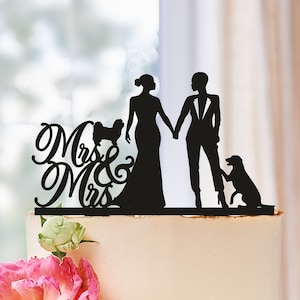 African American Lesbian's Wedding Cake Topper,Lesbian Cake Topper with dogs,Lesbian Wedding Cake Topper,Mrs and Mrs + dogs Cake Topper 0573