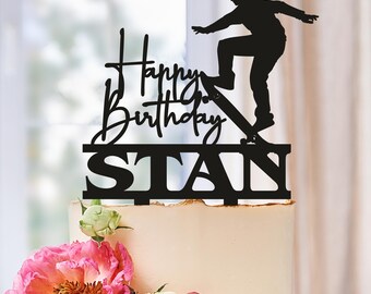 Male Skateboard Birthday Cake Topper, Skater Tricks Cake Decoration, Skateboarder Boys Cake Topper Skateboard,  Skateboard Cake Toppers