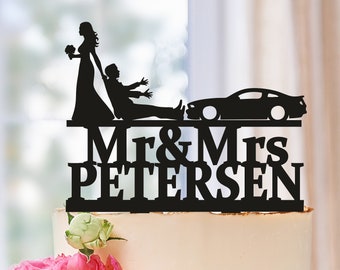 Wedding Cake Topper with car,Bride Dragging Groom Cake Topper,Custom Cake Topper,drivers wedding cake topper,Personalized Car Cake Topper611