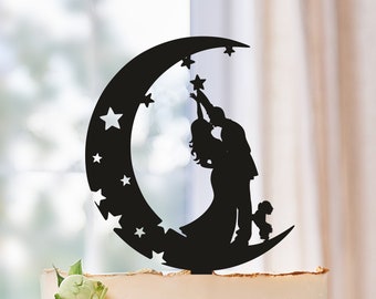 Moon and Star Wedding Cake Topper, To The Moon And Back cake topper, For The Moon Wedding Cake Topper,Custom couple wedding cake topper 0603