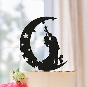 Moon and Star Wedding Cake Topper, To The Moon And Back cake topper, For The Moon Wedding Cake Topper,Custom couple wedding cake topper 0603