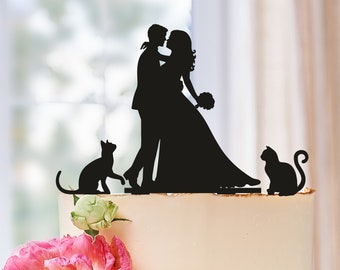 Cake topper with cats,silhouette cake topper with two cats,cats cake topper,wedding cake topper with cats,cake topper cats (0635)