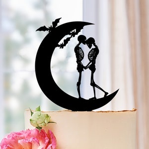 Till Death Do Us Part Wedding Cake Topper, Bride and Groom Skeletons, Gothic Wedding Cake, Halloween Wedding Decor, Skull Cake Topper 646