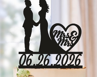 Lesbian Cake Topper with date, Lesbian Wedding Cake Topper,Same Sex + DATE Cake Topper,Mrs and Mrs Cake Topper,Wood Cake Topper,Lesbian 0616