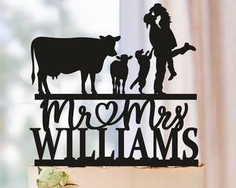 Cow wedding cake topper, Cowboy Wedding cake topper, Farm Wedding Cake Topper, country Mr and Mrs cake topper, Cowgirl wedding topper 0595