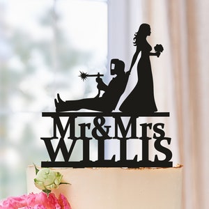 Personalized Welder and Bride Wedding Cake Topper, Professional Welder Cake Topper,  Welding Soldering Blowtorch, Funny cake topper  (0602)