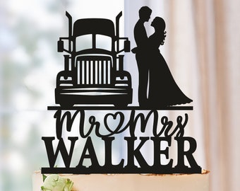 Trucker wedding cake topper, Truck Wedding Cake Topper, Mr and Mrs cake topper, Truckers Cake Topper, Driver Cake Topper (0582)