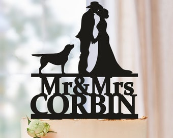 Cowboy Wedding With Dogs Cake Topper,Country Cake Topper,Western Cake Topper,Country Wedding Cake Topper,bride and groom Cake Topper (0290)