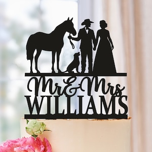 Topper per torta nuziale a forma di cavallo, topper per torta nuziale da cowboy con cavallo, topper per torta da cowboy con cani, topper country da cowboy per matrimonio 0591