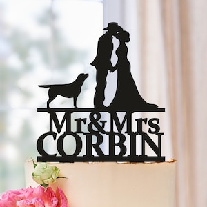 Cowboy Wedding With Dogs Cake Topper,Country Cake Topper,Western Cake Topper,Country Wedding Cake Topper,bride and groom Cake Topper (0290)