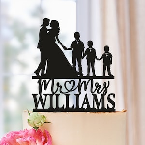 Family Cake Topper with kids, Family Wedding Cake Toppers, Cake Topper with boys, Mr And Mrs Cake Topper With Children, Topper with sons 624