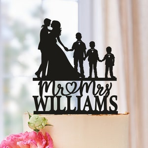 Family Cake Topper with kids, Family Wedding Cake Toppers, Cake Topper with boys, Mr And Mrs Cake Topper With Children, Topper with sons 624 image 1