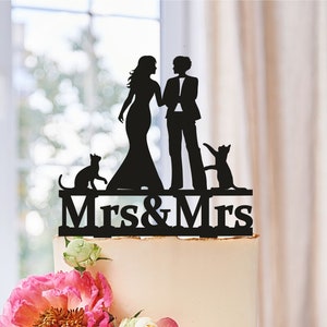 Lesbian wedding cake topper with two cats, wedding cake topper lesbian with pets,Lesbian+cats,cats,Cake topper with lesbian silhouette 0186