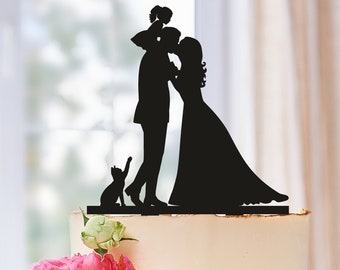 Décoration de gâteau de mariage avec enfants, mariés avec petite fille, décoration de gâteau de mariage de famille, décoration de gâteau de mariage de famille personnalisée 0625