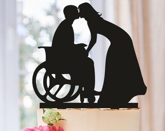 Wheelchair Wedding Cake Topper, Groom in Wheelchair, Wedding Cake Topper Silhouette,Bride Groom Topper, Wheelchair Wedding (0195а)