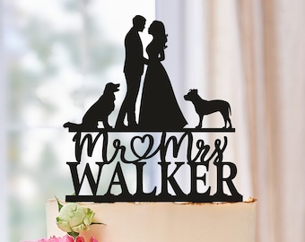 Cake toppers for wedding, Wedding cake topper with dog, Dog silhouette cake topper,Bride and Groom with dogs topper,Dogs Couple Cake Topper