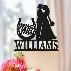 Cowboy Wedding cake topper, Personalized Wedding Cake Topper, Cake Topper With Horseshoe, Mr And Mrs Cake Topper, Custom Cake Topper 0592