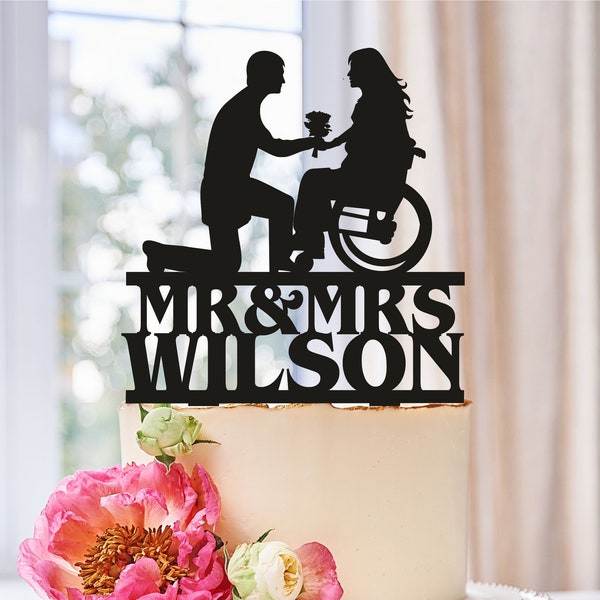 Wheelchair Wedding Cake Topper,Bride in Wheelchair, Wedding Cake Topper Silhouette,woman on the wheelchair,Groom on lap Cake Topper (0195)