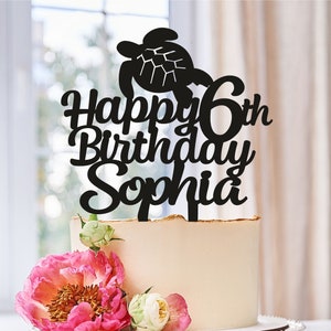 Turtle Birthday Cake Topper,Sea Turtle Cake Topper,Any Age Cake Topper,Glitter Birthday Cake Topper,Beach turtle Cake Topper,Birthday (0497)