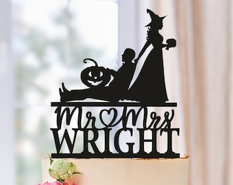 Halloween bruidstaart topper, pompoen bruidstaart topper, Till Death Do Us Part cake topper, zwarte bruidstaart topper, bruids douche 0570