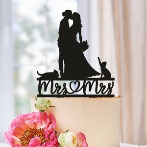 Lesbian cake topper with two cats,Lesbian with dogs,Lesbian wedding cake topper,mrs and mrs cake topper,lesbian dogs,dogs cake topper 0617