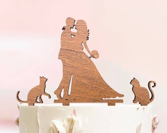 Cake topper with cats, silhouette cake topper with two cats, cats cake topper, wedding cake topper with cats, cake topper cats, cat (0635)
