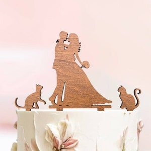 Cake topper with cats, silhouette cake topper with two cats, cats cake topper, wedding cake topper with cats, cake topper cats, cat (0635)