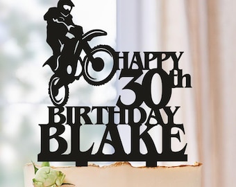 Happy Birthday Dirtbike Motorcycle Cake Topper, Motocross Personalised Custom Glitter Cake Topper Party Decoration MX Motorcross Bike topper
